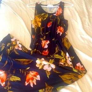 French Grey Navy Blue Floral Maxi Dress. Never been worn.